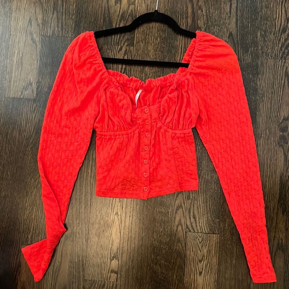 Free people red long sleeve top never worn size small